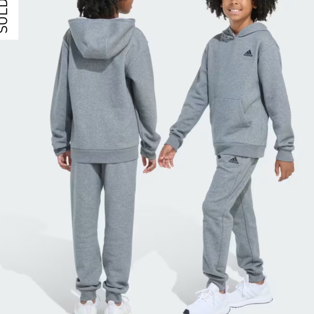 Adidas Heather Fleece Pullover Set Kids Charcoal Grey 7 New With Tags - Picture 2 of 8